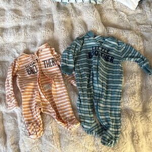 Striped Little Brother Footies Set - Orange and Blue
